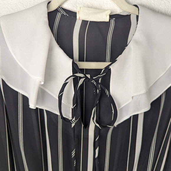 Vintage 80s Striped Dress Peter Pan Collar Wednesday Addams Dark Academia - Picture 9 of 15